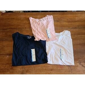 Time & Tru Lot of 3 Womens V-Neck Relaxed Fit Tee Size 3xl Pink Blue White NEW